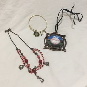 Bundle of baseball necklace,bracelet & medal